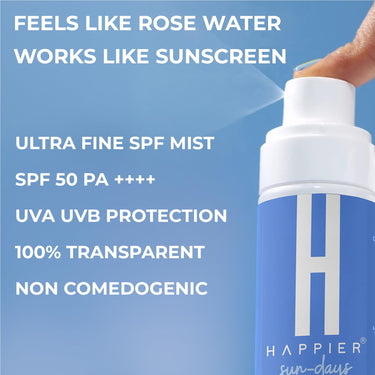 Happier Sunscreen Spray SPF 50 PA++++ | Hydrating Sunscreen Spray for Face & Body | Water Resistant, Broad Spectrum, Non-greasy, No White Cast, Lightweight, Long-lasting Protection for All Skin Types
